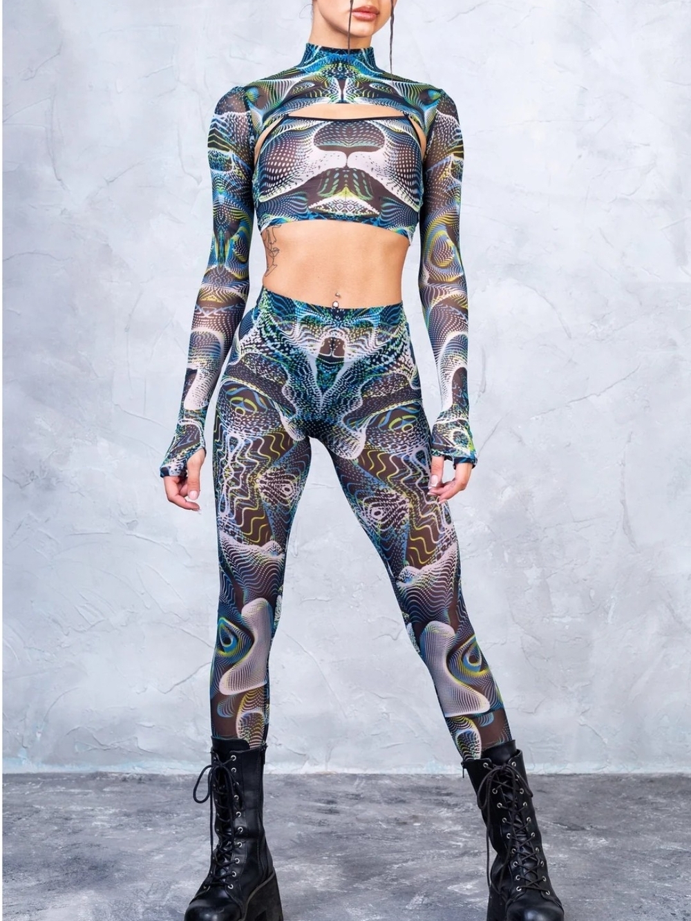 Badinka - Festival Or Halloween High-Waist Leggings and Cropped Top Set